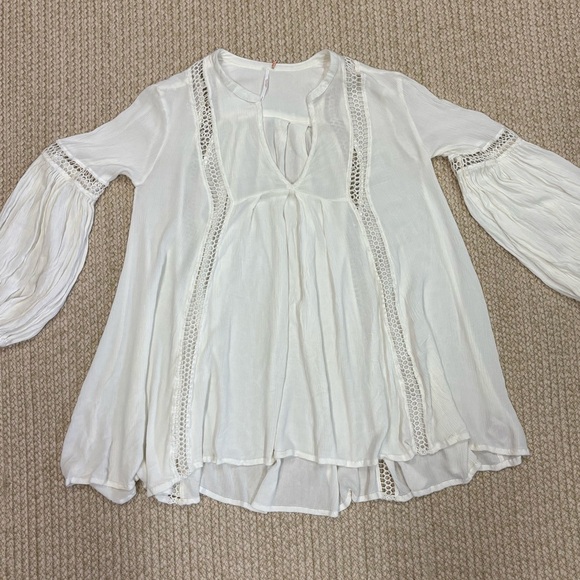Free People White Boho Crochet Tunic Top Women’s Small - Picture 1 of 7